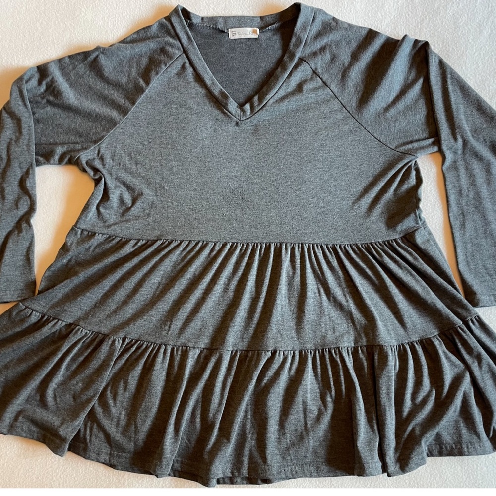 "For G and PL" Tiered Baby Doll Tunic Gray 2XL